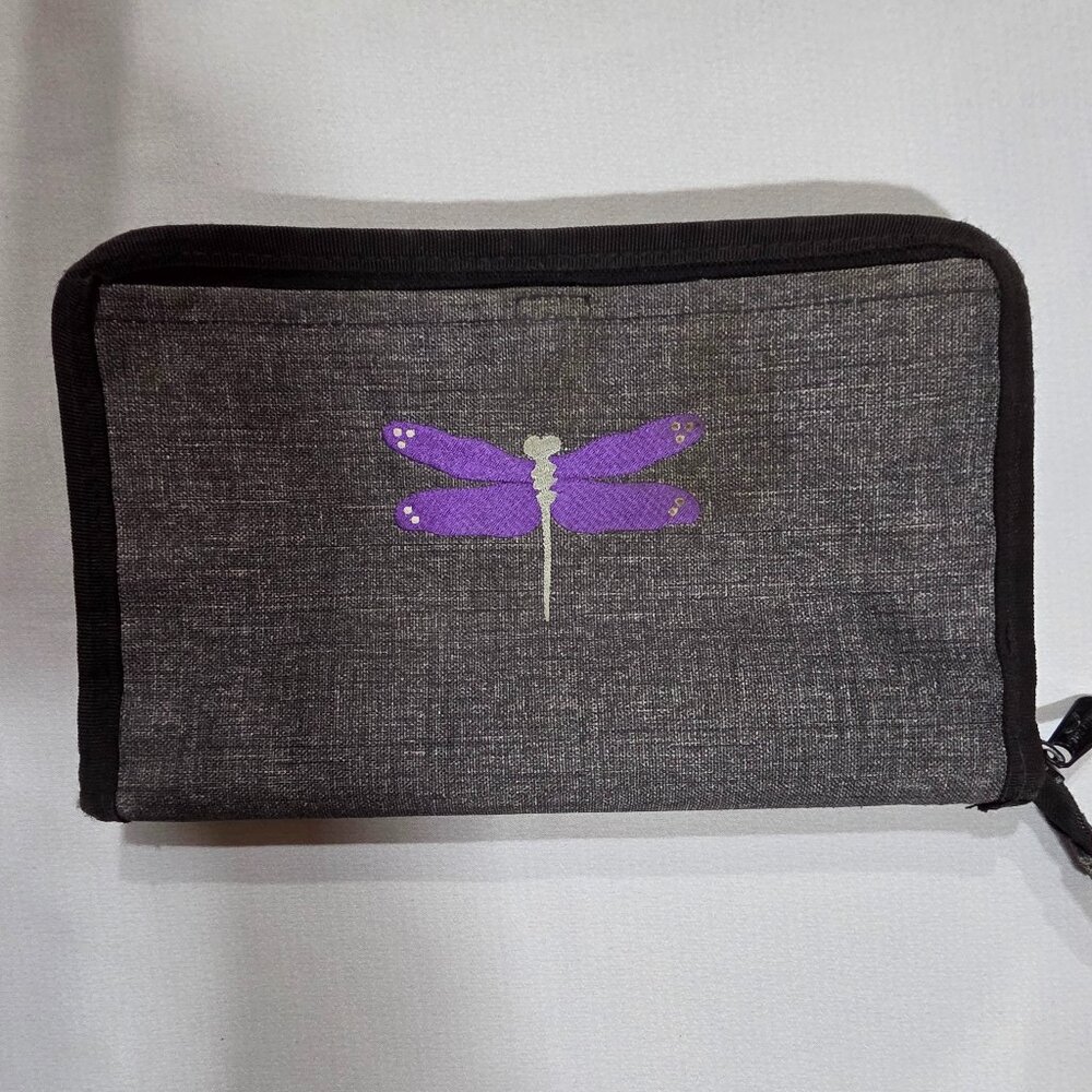 Thirty-One Travel Organizer Bag - Charcoal Gray with Purple Dragonfly